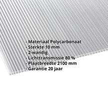 Polycarbonaat kanaalplaat | 10 mm Breedte 2100 mm | Helder | Dubbelzijdige UV-bescherming | 2000 mm Polycarbonaat kanaalplaat | 10 mm | Breedte 2100 mm | Helder | Dubbelzijdige UV-bescherming | 2000 mm #2