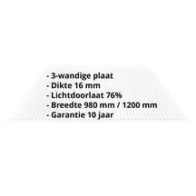 Polycarbonaat kanaalplaat | 16 mm | Breedte 980 mm | Helder | 6000 mm #2