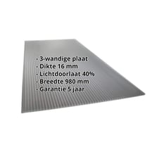Polycarbonaat kanaalplaat | 16 mm | Breedte 980 mm | Antracietgrijs | Novalite | 500 mm #2