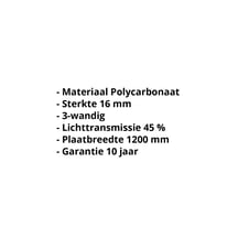 Polycarbonaat kanaalplaat | 16 mm Breedte 1200 mm | Opaal wit | 2000 mm Polycarbonaat kanaalplaat | 16 mm | Breedte 1200 mm | Opaal wit | 2000 mm #2