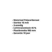 Polycarbonaat kanaalplaat | 16 mm Breedte 980 mm | Opaal wit | 2500 mm Polycarbonaat kanaalplaat | 16 mm | Breedte 980 mm | Opaal wit | 2500 mm #2