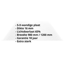 Polycarbonaat kanaalplaat | 16 mm | Breedte 980 mm | Helder | Extra sterk | 2000 mm #2
