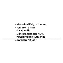 Polycarbonaat kanaalplaat | 16 mm | Breedte 1200 mm | Opaal wit | Extra sterk | 2000 mm #2
