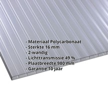 Polycarbonaat kanaalplaat | 16 mm | Breedte 980 mm | Grafiet | Dubbelzijdige UV-bescherming | Extra brede kanalen #2