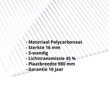 Polycarbonaat kanaalplaat | 16 mm | Breedte 980 mm | Helder / wit gestreept | Dubbelzijdige UV-bescherming | 2000 m #2