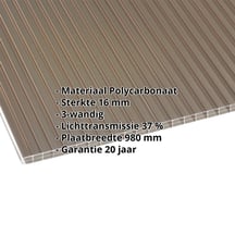 Polycarbonaat kanaalplaat | 16 mm | Breedte 980 mm | Brons | Dubbelzijdige UV-bescherming | 2000 mm #2