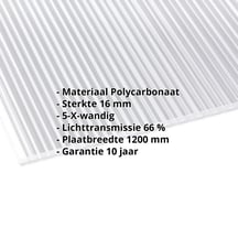 Polycarbonaat kanaalplaat | 16 mm | Breedte 1200 mm | Helder | Extra sterk | 2000 mm #2