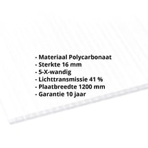 Polycarbonaat kanaalplaat | 16 mm | Breedte 1200 mm | Opaal wit | Extra sterk | 2000 mm #2