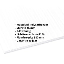 Polycarbonaat kanaalplaat | 16 mm | Breedte 980 mm | Opaal wit | Extra sterk | 2000 mm #2