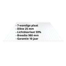 Polycarbonaat kanaalplaat | 25 mm | Breedte 980 mm | Helder | Extra sterk | 2000 mm #2