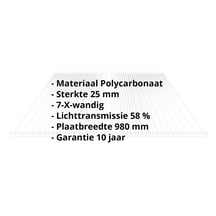 Polycarbonaat kanaalplaat | 25 mm | Breedte 980 mm | Helder | Extra sterk | 2000 mm #2