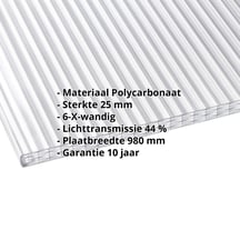 Polycarbonaat kanaalplaat | 25 mm | Breedte 980 mm | Opaal wit | Extra sterk en warmtewerend | 2000 mm #2
