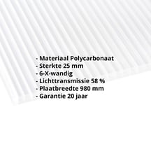 Polycarbonaat kanaalplaat | 25 mm | Breedte 980 mm | Helder | Extra sterk | 7000 mm #2