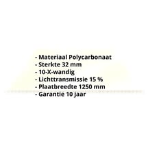 Polycarbonaat kanaalplaat | 32 mm | Breedte 1250 mm | Goud-opaal | Ideaal voor serre | 2000 mm #2