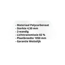 Polycarbonaat kanaalplaat | 4,50 mm | Breedte 1050 mm | Helder | 2000 mm #2