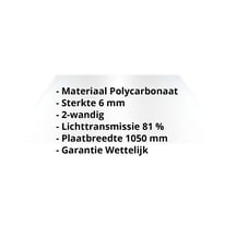 Polycarbonaat kanaalplaat | 6 mm | Breedte 1050 mm | Helder | 2000 mm #2