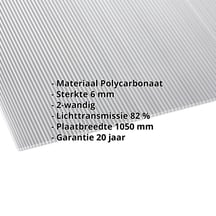 Polycarbonaat kanaalplaat | 6 mm | Breedte 1050 mm | Helder | Dubbelzijdige UV-bescherming | 2000 mm #2