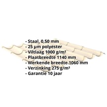 Dakpanplaat 2/1060 | Anti-Drup 1000 g/m² | Staal 0,50 mm | 25 µm Polyester | 1015 - Licht ivoorkleurig #2