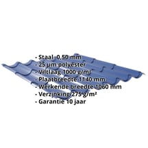 Dakpanplaat 2/1060 | Anti-Drup 1000 g/m² | Staal 0,50 mm | 25 µm Polyester | 5010 - Gentiaanblauw #2