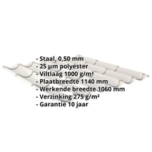 Dakpanplaat 2/1060 | Anti-Drup 1000 g/m² | Staal 0,50 mm | 25 µm Polyester | 9002 - Grijswit #2