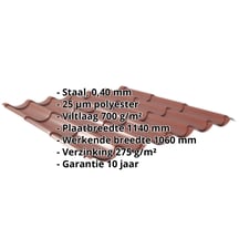 Dakpanplaat 2/1060 | Anti-Drup 700 g/m² | Restpartij | Staal 0,40 mm | 25 µm Polyester | 8012 - Roodbruin #2