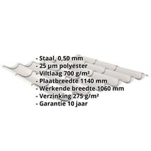 Dakpanplaat 2/1060 | Anti-Drup 700 g/m² | Staal 0,50 mm | 25 µm Polyester | 7035 - Lichtgrijs #2