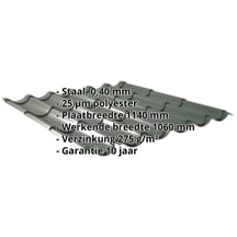 Dakpanplaat 2/1060 | Restpartij Staal 0,40 mm | 25 µm Polyester | 6020 - Chroomoxydegroen Dakpanplaat 2/1060 | Restpartij | Staal 0,40 mm | 25 µm Polyester | 6020 - Chroomoxydegroen #2