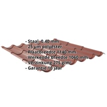 Dakpanplaat 2/1060 | Restpartij Staal 0,40 mm | 25 µm Polyester | 8012 - Roodbruin Dakpanplaat 2/1060 | Restpartij | Staal 0,40 mm | 25 µm Polyester | 8012 - Roodbruin #2