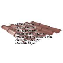 Dakpanplaat EUROPA | Anti-Drup 700 g/m² | Staal 0,50 mm | 60 µm Puramid | 8012 - Roodbruin #2