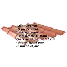 Dakpanplaat EUROPA | Anti-Drup 700 g/m² | Staal 0,50 mm | 60 µm Puramid | 8004 - Koperbruin #2