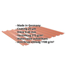 Damwandplaat 20/1100 | Dak | Anti-Drup 1000 g/m² | Restpartij | Staal 0,40 mm | 25 µm Polyester | 8004 - Koperbruin #2