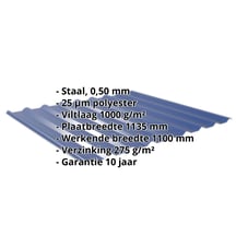 Damwandplaat 20/1100 | Dak | Anti-Drup 1000 g/m² | Staal 0,50 mm | 25 µm Polyester | 5010 - Gentiaanblauw #2