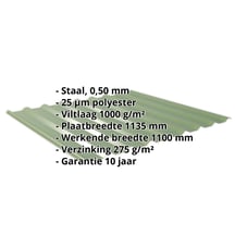 Damwandplaat 20/1100 | Dak | Anti-Drup 1000 g/m² | Staal 0,50 mm | 25 µm Polyester | 6011 - Resedagroen #2