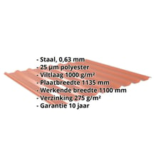 Damwandplaat 20/1100 | Dak | Anti-Drup 1000 g/m² | Staal 0,63 mm | 25 µm Polyester | 8004 - Koperbruin #2