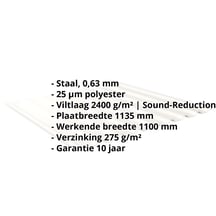 Damwandplaat 20/1100 | Dak | Anti-Drup 1000 g/m² | Staal 0,63 mm | 25 µm Polyester | 9010 - Zuiverwit #2