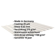 Damwandplaat 20/1100 | Dak | Anti-Drup 1000 g/m² | Staal 0,63 mm | 25 µm Polyester | 9002 - Grijswit #2