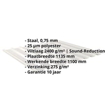 Damwandplaat 20/1100 | Dak | Anti-Drup 1000 g/m² | Staal 0,75 mm | 25 µm Polyester | 9006 - Zilver-Metallic #2