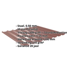 Damwandplaat 20/1100 | Dak | Anti-Drup 1000 g/m² | Staal 0,50 mm | 60 µm Puramid | 8012 - Roodbruin #2