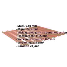 Damwandplaat 20/1100 | Dak | Anti-Drup 1000 g/m² | Staal 0,50 mm | 60 µm Puramid | 8004 - Koperbruin #2