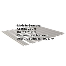 Damwandplaat 20/1100 | Dak | Anti-Drup 1000 g/m² Aluminium 0,70 mm | 25 µm Polyester | 9007 - Grijs aluminiumkleurig Damwandplaat 20/1100 | Dak | Anti-Drup 1000 g/m² | Aluminium 0,70 mm | 25 µm Polyester | 9007 - Grijs aluminiumkleurig #2