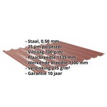 Damwandplaat 20/1100 | Dak | Anti-Drup 700 g/m² | Staal 0,50 mm | 25 µm Polyester | 8012 - Roodbruin #2