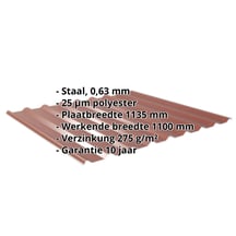 Damwandplaat 20/1100 | Dak | Staal 0,63 mm | 25 µm Polyester | 8012 - Roodbruin #2