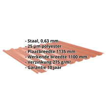 Damwandplaat 20/1100 | Dak | Staal 0,63 mm | 25 µm Polyester | 8004 - Koperbruin #2