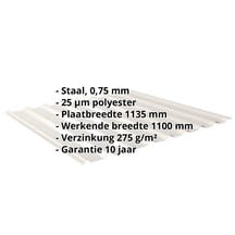Damwandplaat 20/1100 | Dak | Staal 0,75 mm | 25 µm Polyester | 9002 - Grijswit #2