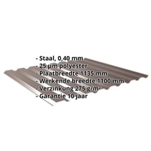 Damwandplaat 20/1100 | Gevel | Restpartij Staal 0,40 mm | 25 µm Polyester | 8014 - Sepiabruin Damwandplaat 20/1100 | Gevel | Restpartij | Staal 0,40 mm | 25 µm Polyester | 8014 - Sepiabruin #2