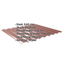 Damwandplaat 20/1100 | Gevel | Staal 0,63 mm | 25 µm Polyester | 8012 - Roodbruin #2