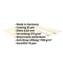 Damwandplaat 35/207 | Dak | Anti-Drup 1000 g/m² | Staal 0,63 mm | 25 µm Polyester | 1015 - Licht ivoorkleurig #2