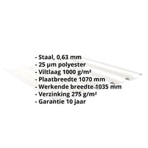 Damwandplaat 35/207 | Dak | Anti-Drup 1000 g/m² | Staal 0,63 mm | 25 µm Polyester | 9010 - Zuiverwit #2