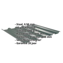 Damwandplaat 35/207 | Dak | Anti-Drup 1000 g/m² | Staal 0,50 mm | 60 µm Puramid | 6005 - Mosgroen #2