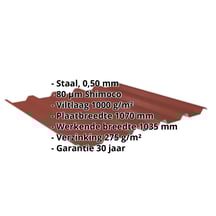 Damwandplaat 35/207 | Dak | Anti-Drup 1000 g/m² | Staal 0,50 mm | 80 µm Shimoco | 3009 - Oxyderood #2
